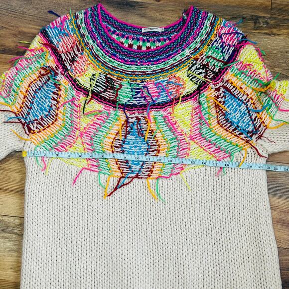 Mes Demoiselles Oversized Sweater Dress Alpaca Wool Jumper Colorful Fringe Art - Picture 9 of 11